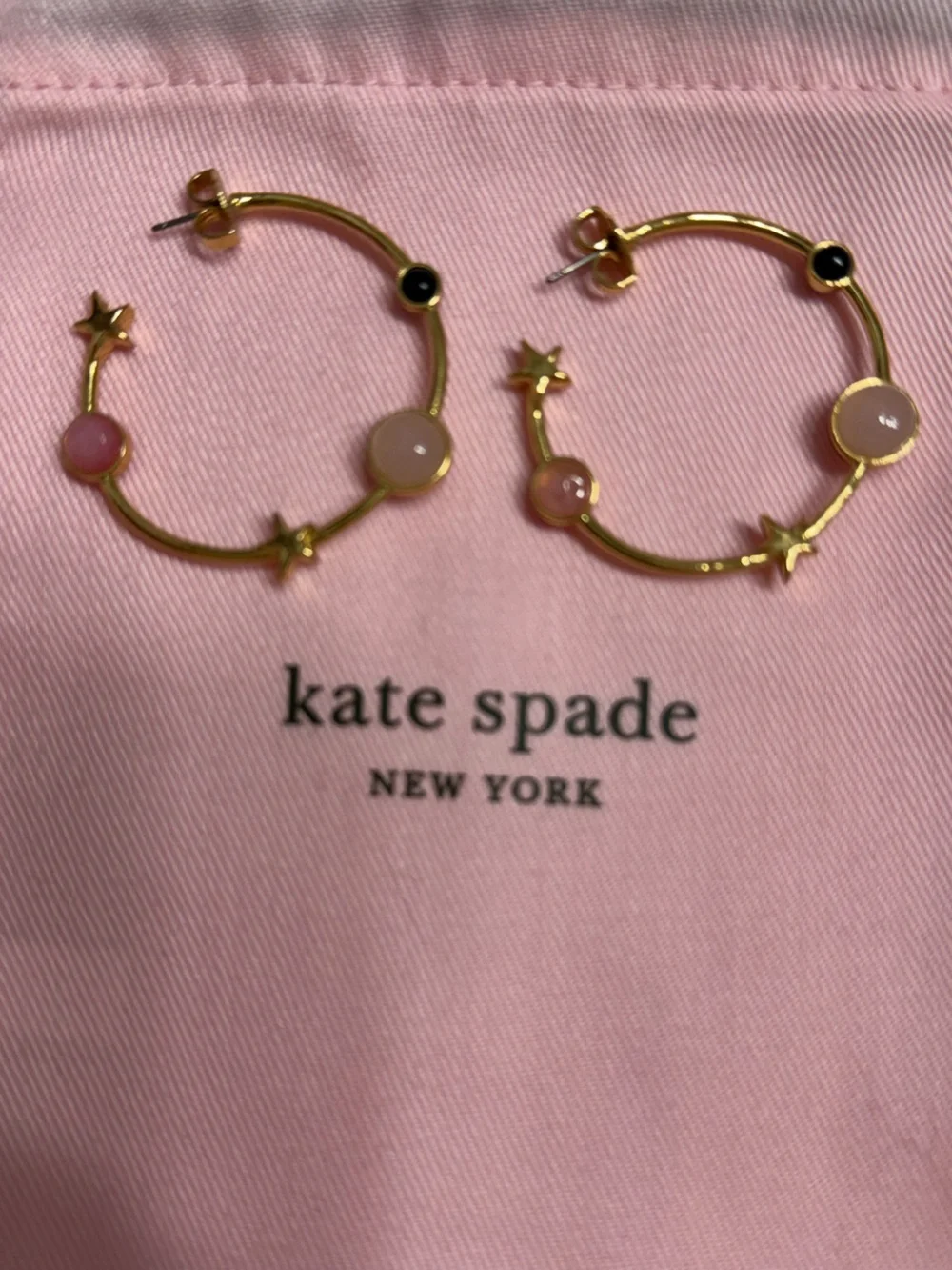 Kate Spade ♠️ Gold Hoop Earrings with Pink Gem Accents